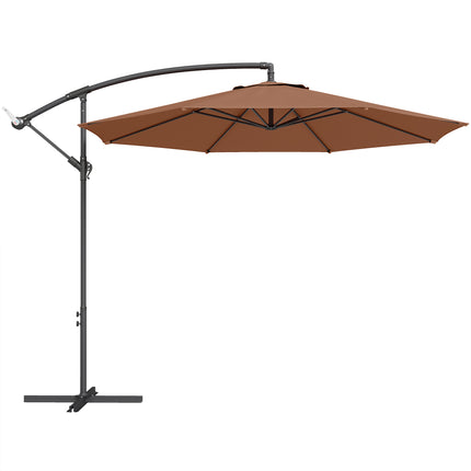 3 m Overhanging Cantilever Parasol, with Cross Base - Coffee