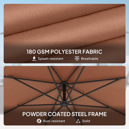 3 m Overhanging Cantilever Parasol, with Cross Base - Coffee
