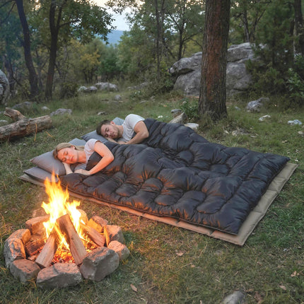 Double Sleeping Bag with 2 Pillows, 220 x 160 cm Extra-Large Sleeping Bag for Adults, Black