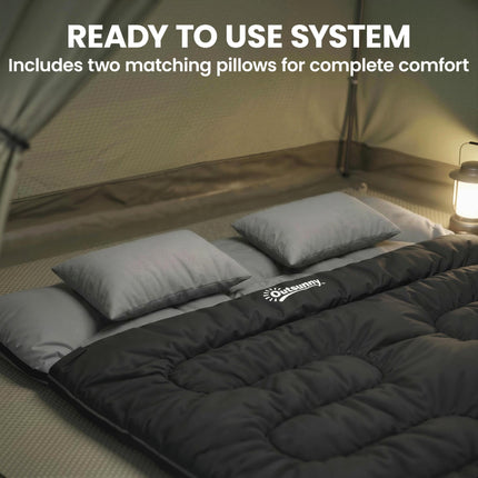 Double Sleeping Bag with 2 Pillows, 220 x 160 cm Extra-Large Sleeping Bag for Adults, Black