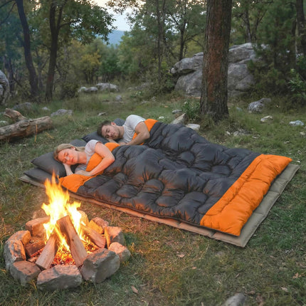 Double Sleeping Bag with 2 Pillows, 220 x 160 cm Extra-Large Sleeping Bag for Ad 1