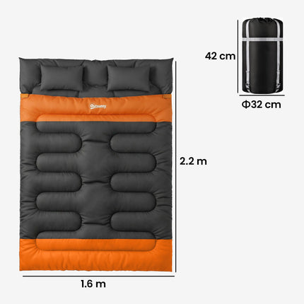 Double Sleeping Bag with 2 Pillows, 220 x 160 cm Extra-Large Sleeping Bag for Ad 1