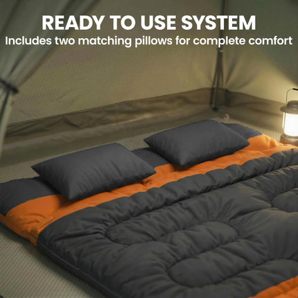 Double Sleeping Bag with 2 Pillows, 220 x 160 cm Extra-Large Sleeping Bag for Ad 1