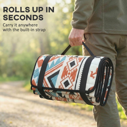 Picnic Blanket, 200x200CM Large Beach Blanket Outdoor Picnic Mat with Integrated Strap for Camping, Mix-Colour