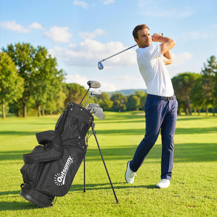 Golf Stand Bag 6 Way Full-Length Dividers, Waterproof Golf Bag with 5 Pockets, Grey