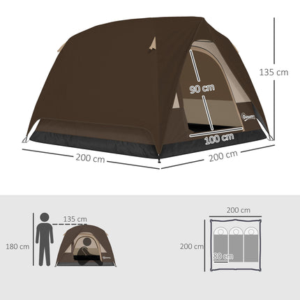 3-4 Person Camping Tent, Easy Set Up 3-4 Man Tent w/ Sewn-in Groundsheet, Waterproof Dome Tent w/ Mesh Windows, Brown