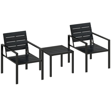 3 Pieces Garden Bistro Set for 2, Outdoor Bistro Table and Chairs with Metal Frame, Plastic Patio Furniture Set