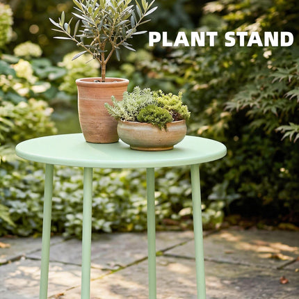 48 cm Round Garden Side Table, Small Metal Outdoor Garden Table with Rolled Edge, Green