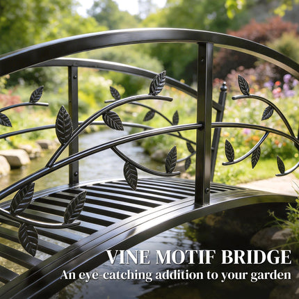 1.2M Metal Garden Bridge with Safety Railings, Outdoor Pond Bridge, Arch Decorative Footbridge for Creek Stream