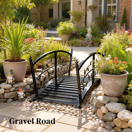 1.2M Metal Garden Bridge with Safety Railings, Outdoor Pond Bridge, Arch Decorative Footbridge for Creek Stream