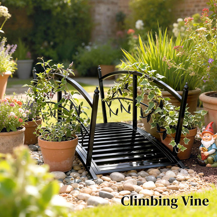 1.2M Metal Garden Bridge with Safety Railings, Outdoor Pond Bridge, Arch Decorative Footbridge for Creek Stream