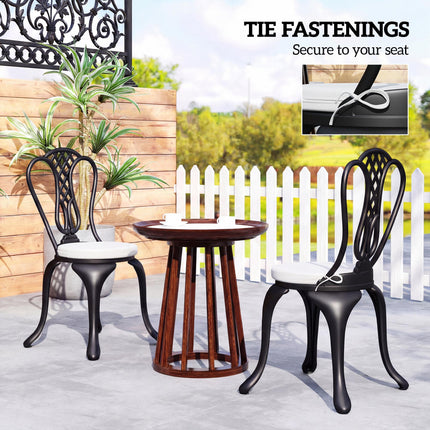 Outdoor Bistro Chair Cushions Set of 4 with Removable Cover, 41 x 41 x 5 cm Round Seat Cushions with Ties, White