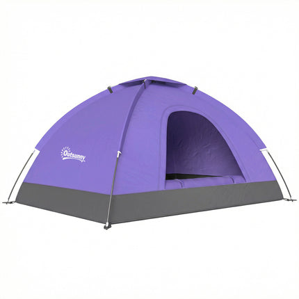 2 Person Camping Tent, Dome Tent with Zipped Doors, Storage Pocket, Portable Handy Bag, Light Purple