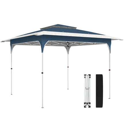 3.5 x 3.5 m Pop Up Gazebo with One-Push Setup, UPF50+ Double Tier Garden Party Tent Marquee with Carry Bag, Blue