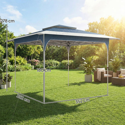 3.5 x 3.5 m Pop Up Gazebo with One-Push Setup, UPF50+ Double Tier Garden Party Tent Marquee with Carry Bag, Blue