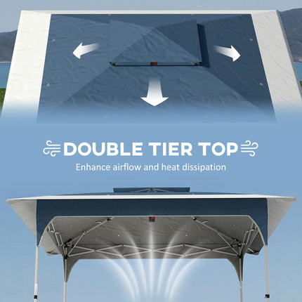 3.5 x 3.5 m Pop Up Gazebo with One-Push Setup, UPF50+ Double Tier Garden Party Tent Marquee with Carry Bag, Blue