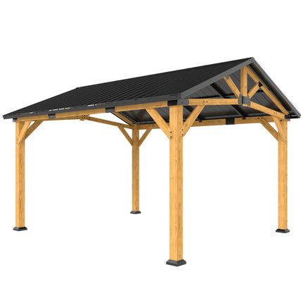 3.5 x 4 m Hardtop Gazebo Canopy with Galvanised Metal Roof, Fir Wood Frame and H