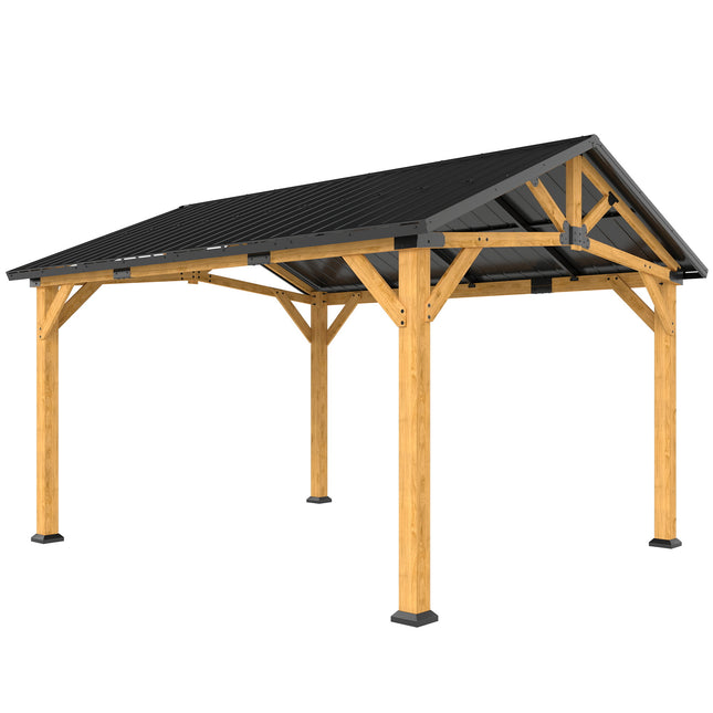 3.5 x 4 m Hardtop Gazebo Canopy with Galvanised Metal Roof, Fir Wood Frame and H