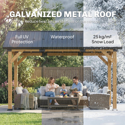 3.5 x 4 m Hardtop Gazebo Canopy with Galvanised Metal Roof, Fir Wood Frame and H