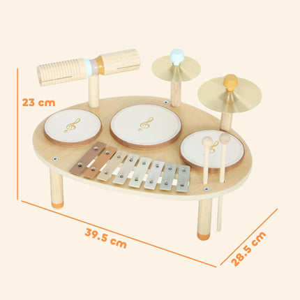 AIYAPLAY Baby Drum Kit, Wooden Kids Musical Instruments with Drums and Xylophone, Gifts for Girls Boys Birthday, Natural