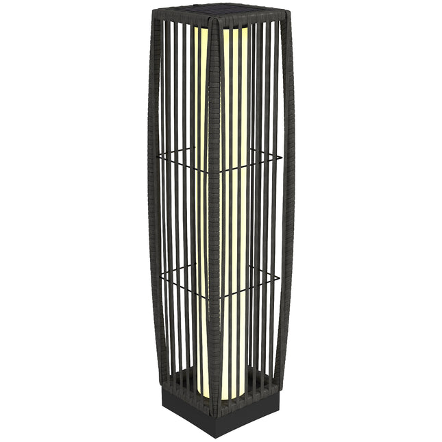 Outsunny Solar Rattan Floor Lamp, Outdoor Garden Lantern with Auto On/Off LED Lights, IP44 for Patio, Terrace, Dark Grey
