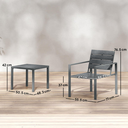 3 Pieces Garden Bistro Set for 2, Outdoor Bistro Table and Chairs with Metal Fra