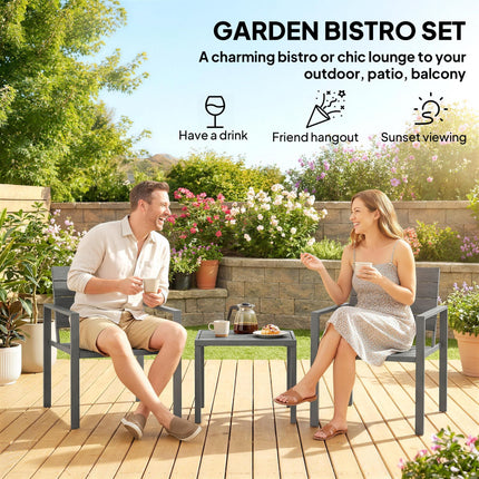 3 Pieces Garden Bistro Set for 2, Outdoor Bistro Table and Chairs with Metal Fra