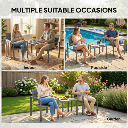 3 Pieces Garden Bistro Set for 2, Outdoor Bistro Table and Chairs with Metal Fra