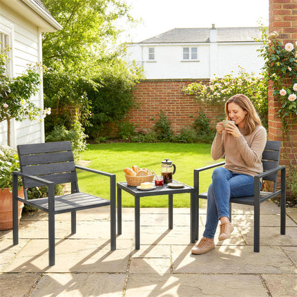 3 Pieces Garden Bistro Set for 2, Outdoor Bistro Table and Chairs with Metal Fra