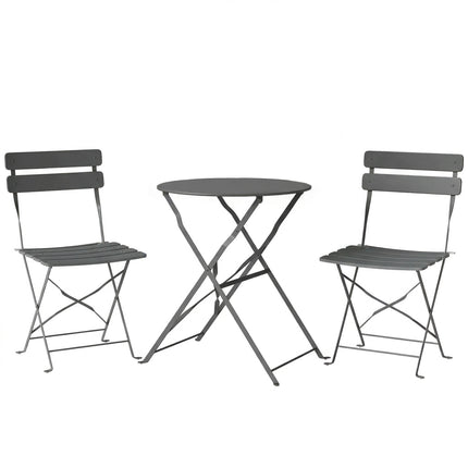 Folding Garden Bistro Set, Outdoor Round Bistro Table and Chairs Set 2 with Electrophoresis Metal Frame, Grey