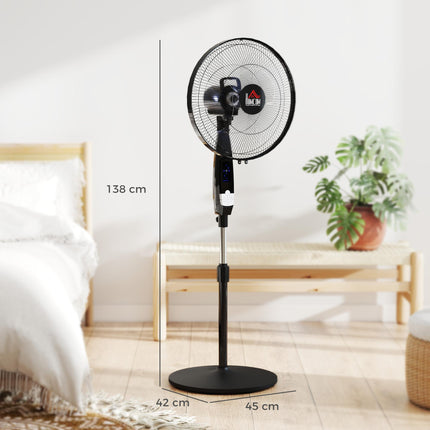 40 cm Pedestal Standing Floor Fan, Oscillation Cooling Fan with Remote Control, Black
