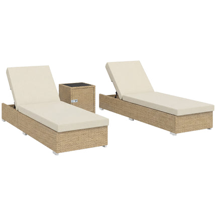 Rattan Sun Loungers Set of 2 with Side Table, Garden Recliner Sunbeds with Adjus