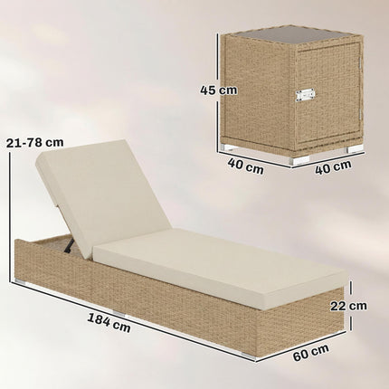 Rattan Sun Loungers Set of 2 with Side Table, Garden Recliner Sunbeds with Adjus