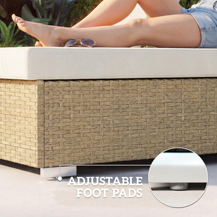 Rattan Sun Loungers Set of 2 with Side Table, Garden Recliner Sunbeds with Adjus