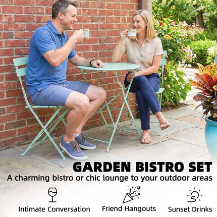 Folding Garden Bistro Set, Outdoor Round Bistro Table and Chairs Set 2 with Elec