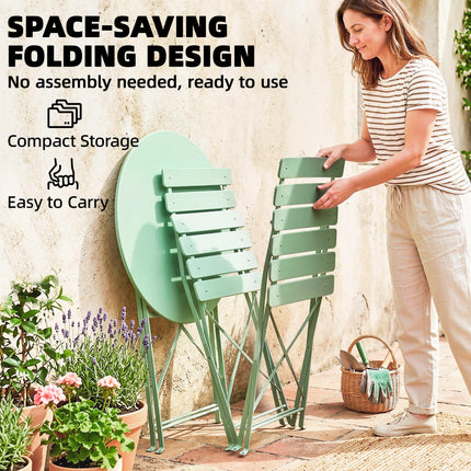 Folding Garden Bistro Set, Outdoor Round Bistro Table and Chairs Set 2 with Elec