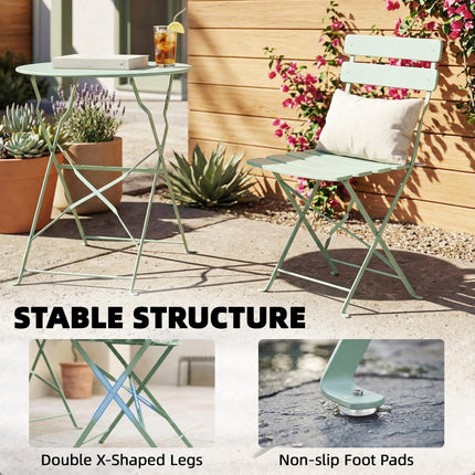 Folding Garden Bistro Set, Outdoor Round Bistro Table and Chairs Set 2 with Elec