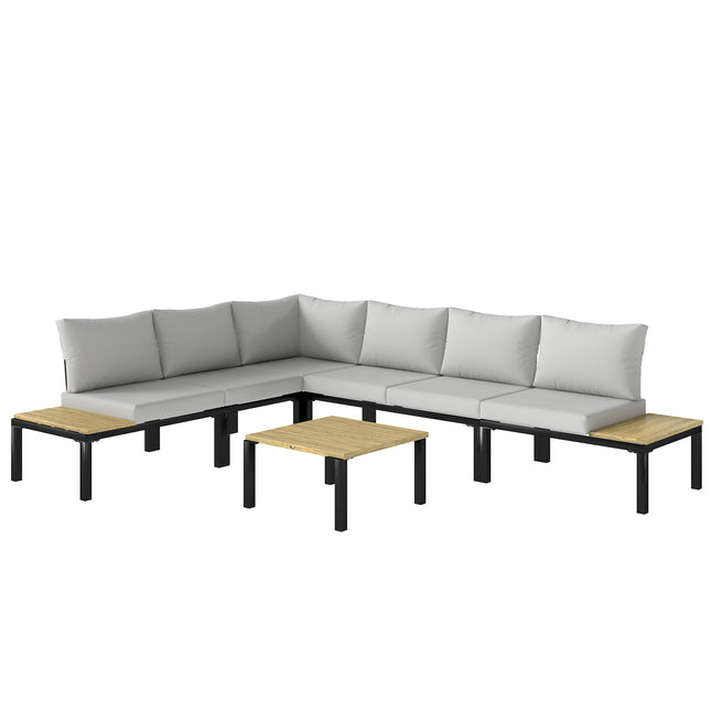 Garden Furniture Set, 6 Piece Corner Sofa Set with Loveseat, Coffee Table, Sofa with Integrated Side Table