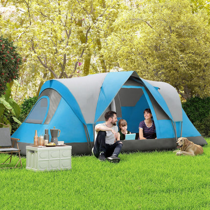 5-6 Man Camping Tent, Tunnel Tent, Water Resistant Hiking Shelter with Groundsheet and Carry Bag, Light Blue