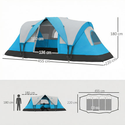 5-6 Man Camping Tent, Tunnel Tent, Water Resistant Hiking Shelter with Groundsheet and Carry Bag, Light Blue