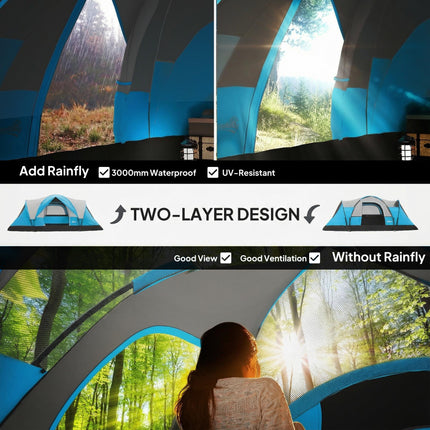 5-6 Man Camping Tent, Tunnel Tent, Water Resistant Hiking Shelter with Groundsheet and Carry Bag, Light Blue
