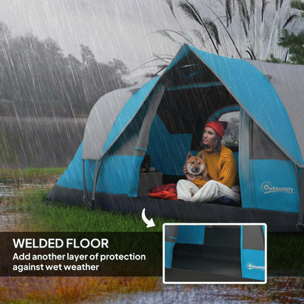 5-6 Man Camping Tent, Tunnel Tent, Water Resistant Hiking Shelter with Groundsheet and Carry Bag, Light Blue