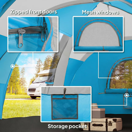 5-6 Man Camping Tent, Tunnel Tent, Water Resistant Hiking Shelter with Groundsheet and Carry Bag, Light Blue