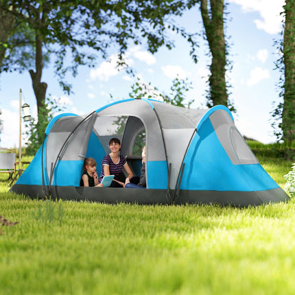 5-6 Man Camping Tent, Tunnel Tent, Water Resistant Hiking Shelter with Groundsheet and Carry Bag, Light Blue