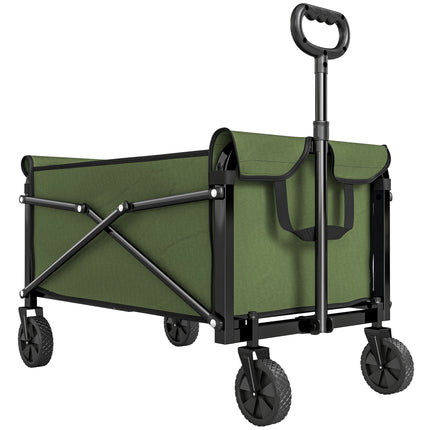 81L Festival Trolley on Wheels, Compact Garden Folding Trolley Cart with Adjustable Handle 80L Green