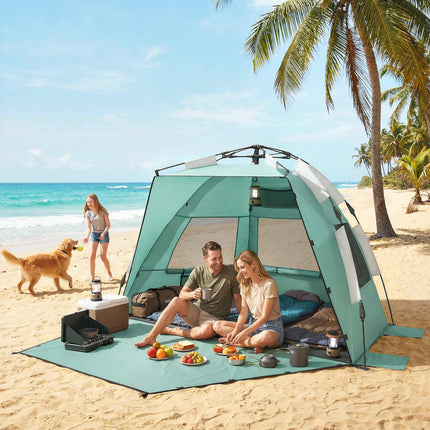 2-3 Person Pop Up Beach Tent, UPF15+ Sun Shelter with Extended Floor, Sandbags, Mesh Windows and Carry Bag, Green