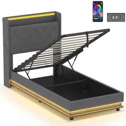 3ft Single Bed Frame with Headboard, Platform Bed Frame with Hydraulic Storage,