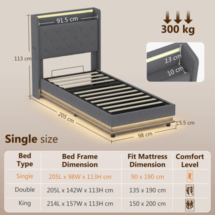 3ft Single Bed Frame with Headboard, Platform Bed Frame with Hydraulic Storage,