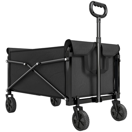 81L Festival Trolley on Wheels, Compact Garden Folding Trolley Cart with Adjustable Handle 80L Black