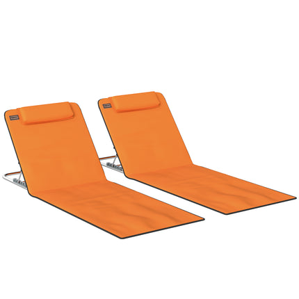 Set of Two Metal Frame Beach Chairs, with Reclining Backs - Orange
